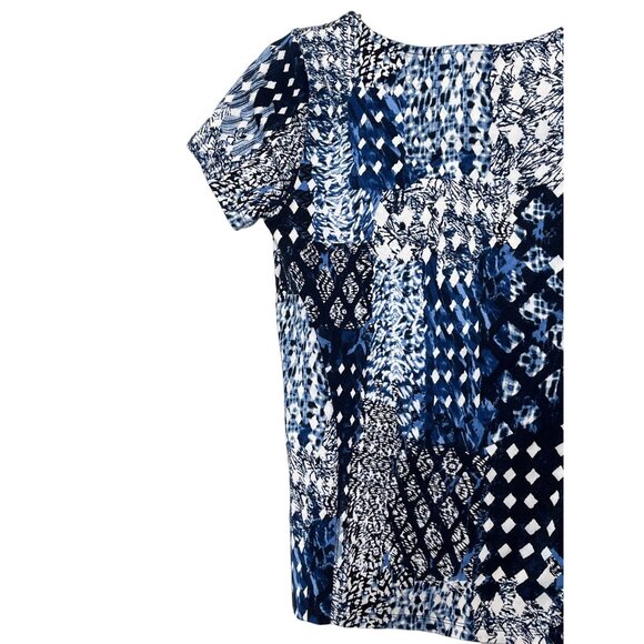 Rafaella Studio Top Womens Small Blue White Short Sleeve Blouse Cotton - Picture 10 of 12